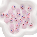Cuentas redondas rosa translúcido DIY con caras sonrientes para creación de joyería - 1 Pieza por Paquete / Cara Sonriente Colorida Rosa (14x6mm)