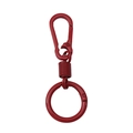 Red metal keychain accessory with snap hook and spiral spring on white background - Red