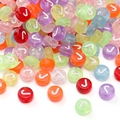 Colorful translucent acrylic flat round beads with white letter J for DIY jewelry making - 4x7mm Hole Approx 1mm 100 Pieces/Pack / Colorful White Letter J