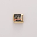 Italian charm bracelet link in gold finish with New York skyline and red text - Black New York Skyline (FBJ18-03) / 1 Piece (Length Approx 1cm)