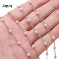 Catena di perle ABS bianche 4mm con finitura in metallo argento per gioielli fai da te - Perla 4mm Argento (Intervallo 2cm) / 50cm