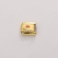 Italian style modular gold link with pink enamel crown and Princess engraving - Gold Pink Princess Crown (FBJ18-08) / 1 Piece (Length Approx 1cm)