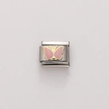 Italian charm link featuring a pink butterfly with gold outline on silver stainless steel - Pink Butterfly (FBJ18-10) / 1 Piece (Length Approx 1cm)
