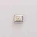 Stainless steel square charm module with golden-edged bear and red heart detail - Bear With Red Heart (FBJ18-15) / 1 Piece (Length Approx 1cm)