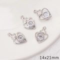 Silver hollow heart pendants with zircons for jewelry making in 14x21mm size - Hollow Heart Style / 1 Piece/Pack (14x21mm) / Silver
