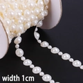 Bordo in perle ABS bianco crema da 1cm con pizzo su rotolo per decorazioni fai-da-te - Mezza Perla Mista Beige / 1cm 1.5m