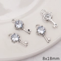 Pendentifs clé flocon de neige en argent avec zircon pour bijoux DIY 8x18mm - Style Grande Clé / 1 Pièce/Paquet (8x18mm) / Argent