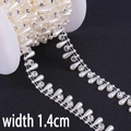 Nastro con perline ABS a goccia e strass per accessori sposa fai-da-te, largo 1,4cm - Forma a Goccia d'Acqua / 1.4cm 1m