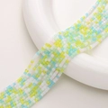 Mix of light green, blue and yellow 2mm faceted square crystal beads on a ceramic plate - 2mm (Approx. 180 Beads) / Jasmine White Breeze