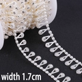 Bordo a doppia fila di perle ABS e strass per artigianato nuziale, largo 1,7cm - Goccia d'acqua cava / 1.7cm 1m
