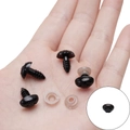 Black oval threaded safety nose for DIY dolls with clear plastic washers in hand - 9x12mm Black Thread Nose (30 Pairs/Pack)