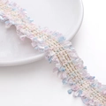 Macaron roze en blauwe polyester kant met gouden draad en geplooide franje detail - 1 Yard/Pack (ca. 0,9m) / Lichtblauw Paars (4 Lijnen Goud 3cm)