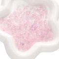 Flat lay of pale pink translucent AB rainbow coated square glass beads for DIY jewelry - 1x3mm (1g / Approx. 50 Pcs) / Pink
