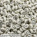 Creamy white 10mm flat round acrylic beads with black smiley face for DIY jewelry - Approx 10mm Diameter, 6mm Thickness, 2mm Hole, 50 Pcs/Pack / Creamy White Black Smile
