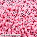 10mm flat round light pink acrylic beads with black smiley face for DIY jewelry - Approx 10mm Diameter, 6mm Thickness, 2mm Hole, 50 Pcs/Pack / Pink Black Smile