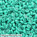 10mm light green acrylic flat round smiley face beads for DIY jewelry making - Approx 10mm Diameter, 6mm Thickness, 2mm Hole, 50 Pcs/Pack / Light Green Black Smile