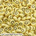 Flat round 10mm light yellow acrylic beads with black smiley face for DIY jewelry - Approx 10mm Diameter, 6mm Thickness, 2mm Hole, 50 Pcs/Pack / Light Yellow Black Smile