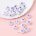 DIY witte ronde acryl kralen met paarse kattenpoot print voor handgemaakte sieraden - 12x11mm / Paars