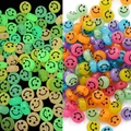 Luminous 10mm acrylic smiley face flat beads in candy colors for DIY jewelry making - Approx 10mm Diameter, 6mm Thickness, 2mm Hole, 50 Pcs/Pack / Luminous Multicolor Black Smile