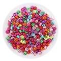 Colorful 10mm round acrylic smiley face beads for DIY jewelry and handmade necklaces - Approx 10mm Diameter, 6mm Thickness, 2mm Hole, 50 Pcs/Pack / Solid Mixed Colors with Black Smile