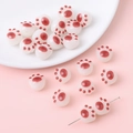 Cute acrylic cream cat paw DIY beads with red paw prints for jewelry making - Red