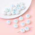 Cute white acrylic cat paw beads with blue details for DIY jewelry and crafts - Blue