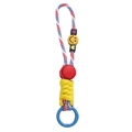 Red white blue woven rope keychain with yellow smiley face bead and blue spring ring - Style #06