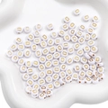 4x7mm white flat round acrylic beads with golden letter D for DIY jewelry making - D White with Gold Letter