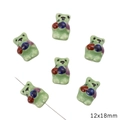 Light green hand-painted ceramic bear beads 12x18mm for DIY jewelry making and crafts - 水果熊 / 1 Piece/Pack (12x18mm) / Green