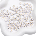 Flat round white acrylic bead with golden capital letter H for DIY jewelry making - H White with Gold Letter