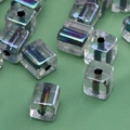 Iridescent cube glass beads for DIY jewelry making with metallic rainbow coating - Transparent Iridescent Cube Bead (Style #10)