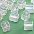 Iridescent transparent glass cube beads for DIY jewelry making with smooth finish - Transparent Iridescent Square Beads (Style #11)