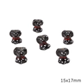 DIY ceramic beads featuring six black hand-painted puppies with white dots and red collars - 呆呆小狗 / 1 Piece (15x17mm) / Black