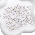 White acrylic flat round bead with gold letter V for DIY jewelry making accessories - V White with Gold Letter