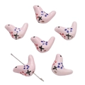 Hand-painted pink bird ceramic beads with blue dots for DIY jewelry making and crafts - Pigeon / 1 Piece/Pack (20x14mm) / Pink Polka Dots