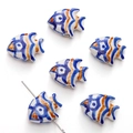 Hand-painted ceramic fish beads in blue and orange stripes for creative DIY jewelry - Tropical Fish / 1 Piece/Pack (21x17mm) / White And Royal Blue