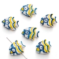 Hand-painted ceramic tropical fish beads with blue and yellow stripes for DIY jewelry - Tropical Fish / 1 Piece/Pack (21x17mm) / White Yellow Blue