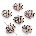 Pink ceramic fish-shaped loose beads with hand-painted patterns for DIY jewelry making - Tropical Fish / 1 Piece/Pack (21x17mm) / Pink Black