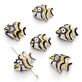 Hand-painted ceramic fish beads with black and yellow stripes for DIY jewelry making - Tropical Fish / 1 Piece/Pack (21x17mm) / Amber White