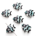 Hand-painted tropical fish ceramic beads in white with green and black stripes - Tropical Fish / 1 Piece/Pack (21x17mm) / Black & White
