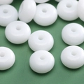 Polished white abacus glass beads with central hole for DIY jewelry making - Glossy White Rondelle Beads (Style #37)