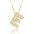 Close-up of a gold letter E pendant with moissanite pavé on a delicate cable chain - 45cm / E-s925 Sterling Silver Moissanite Pendant With Chain