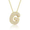 Detailed view of 18K gold plated silver letter G necklace with pavé moissanite stones - 45cm / G-s925 Sterling Silver Moissanite Pendant With Chain