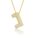 Close-up of gold 925 silver number 1 pendant with pavé set moissanite stones - 45cm / J-s925 Silver Moissanite Pendant With Chain
