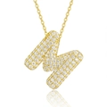 Close-up of golden letter M pendant necklace with shimmering pavé micro-inlaid zircon - 45cm / M-s925 Sterling Silver Moissanite Pendant With Chain