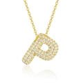 Macro shot of gold-plated letter P pendant set with sparkling moissanite stones - 45cm / P-s925 Sterling Silver Moissanite Pendant With Chain