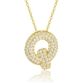 Macro shot of 925 silver letter Q pendant with gold plating and pavé moissanite stones - 45cm / Q-s925 Sterling Silver Moissanite Pendant With Chain