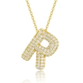 Detailed macro view of 18K gold plated letter P pendant with sparkling pavé moissanite - 45cm / R-s925 Sterling Silver Moissanite Pendant With Chain