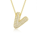 Detailed view of the 18K gold-plated letter V pendant with sparkling moissanite stones - 45cm / V-s925 Sterling Silver Moissanite Pendant With Chain