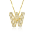 Macro shot of gold letter W pendant encrusted with sparkling cubic zirconia on a cable chain - 45cm / W-s925 Sterling Silver Moissanite Pendant With Chain